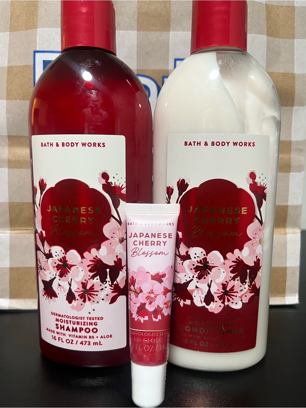 Brand new bbw Japanese cherry, blossom shampoo, and conditioner, lip gloss